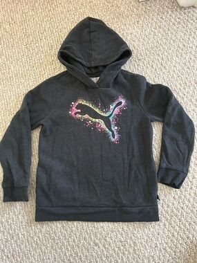 Puma Girls' Black Hoodie with Rainbow Logo size M 10/12